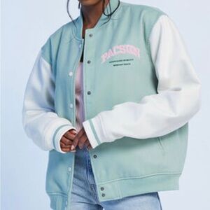 PACSUN VARISTY LETTERMAN MINT AND PINK JACKET